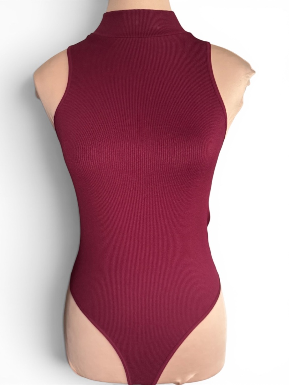 BOZZOLO Burgundy Ribbed Mock Neck Sleeveless Bodysuit Size S/M NWT